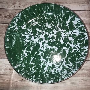 Green Splatter Enamelware Metal Round 10” Bowl Country Farmhouse Granite